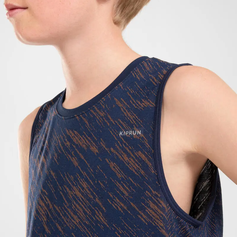 KUPIMA Camiseta Sin Mangas Running Sin Costuras Niños - KIPRUN CARE Marino Naranja 6 KUPIMA Camiseta Sin Mangas Running Sin Costuras Niños - KIPRUN CARE Marino Naranja - Imagen 4