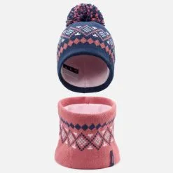 WEDZE Gorro Y Braga De Cuello De Bebé Esquí / Trineo De Lunares Azul Marino Y Rosa