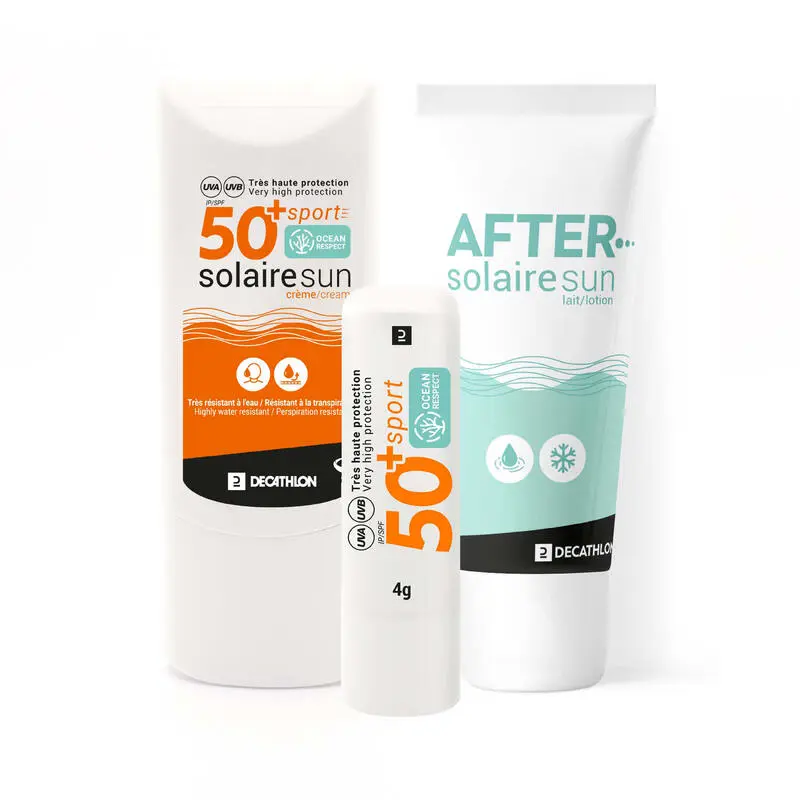 Decathlon Kit Solar: Crema SPF 50+ / Lápiz De Labios IP 50+ / Leche After Sun 3 Decathlon Kit Solar: Crema SPF 50+ / Lápiz De Labios IP 50+ / Leche After Sun