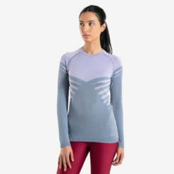 CAMISETA SIN COSTURAS CONFORT MANGA LARGA TRAIL RUNNING MUJER AZUL LILA -tienda de material de boxeo camiseta sin costuras confort manga larga trail running mujer azul lila 3