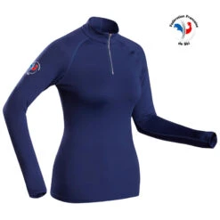 Camiseta Térmica Interior De Esquí Y Nieve 1/2 Cremallera Mujer Wedze 500 Azul -tienda de material de boxeo camiseta termica esqui mujer 500 ffs 12 cremallera azul marino