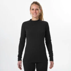 Camiseta Térmica Interior De Esquí Y Nieve Mujer Wedze Ski BL100 Negro